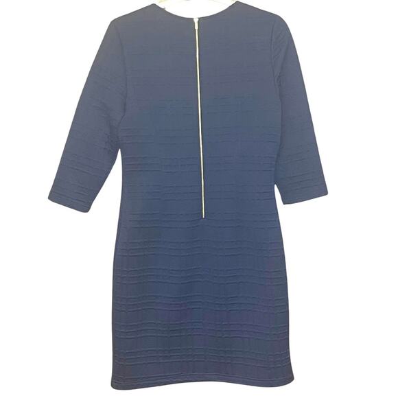Neiman Marcus navy blue dress textured plaid print back accent zipper size 12 - Picture 2 of 5